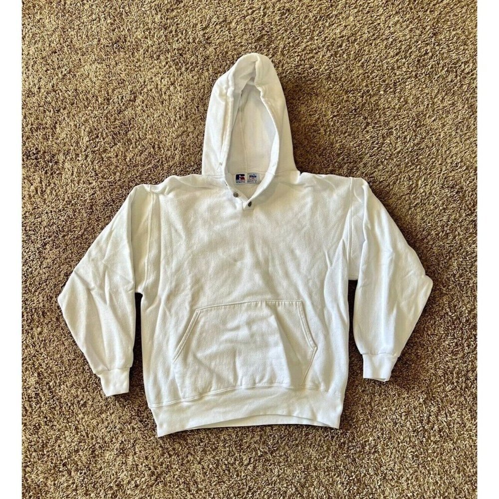 Vintage 90s White Russell Athletic Hoodie Made in USA Size L